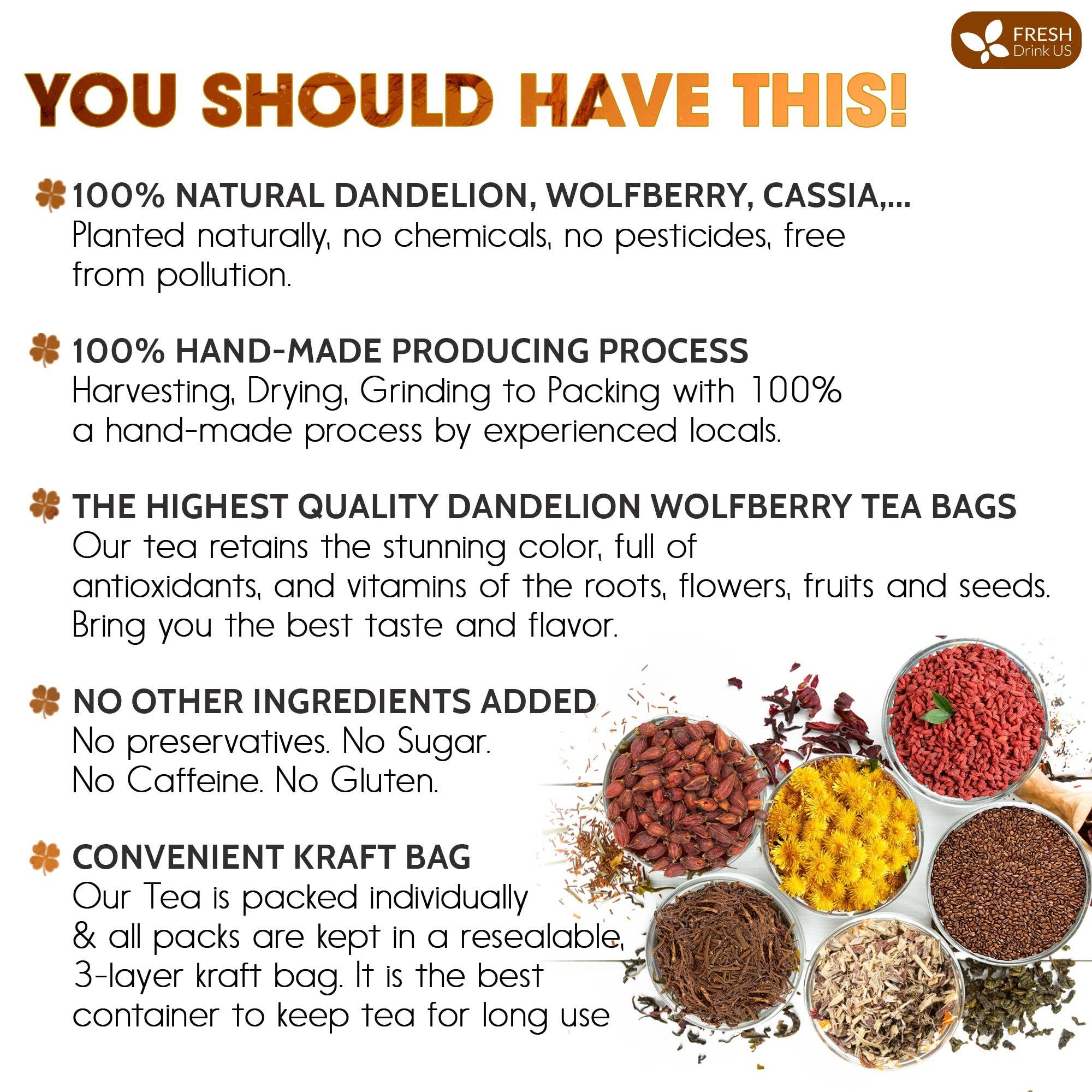 Naomi's Happy Place Shop – wholesale Health/detox tea – Dandelion Wolfberry Tea, 7 Herbal Ingredients2