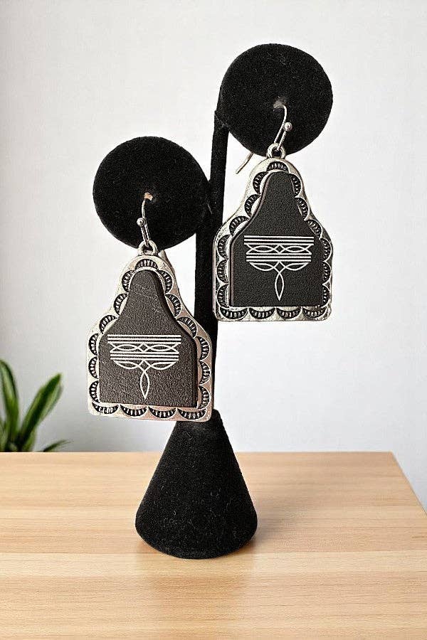 Andrea Bijoux - Wholesale Dangle Earrings - BOOT STITCH PRINT CATTLE TAG DANGLE EARRING2