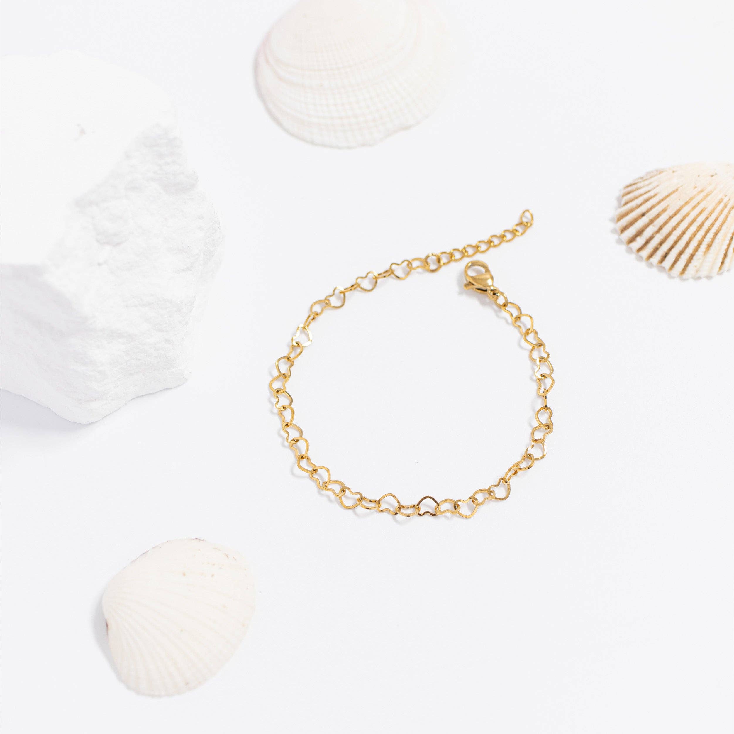 WJW - Wholesale Link & Chain Bracelet - 18K Gold PVD Stainless Steel Linked Heart Chain Bracelet4