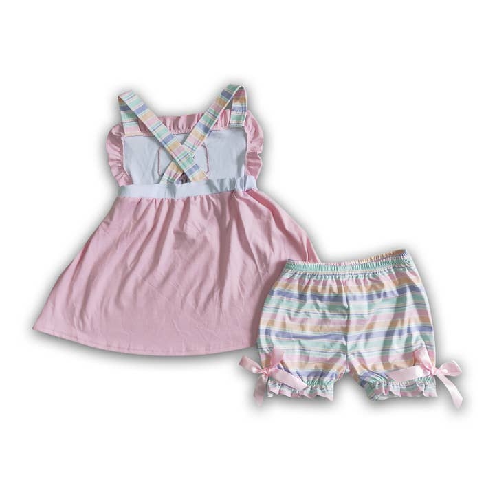 Yawoo Garments - Wholesale Top & Short Set - Kids - Popsicle embroidery stripe shorts girls summer clothes1