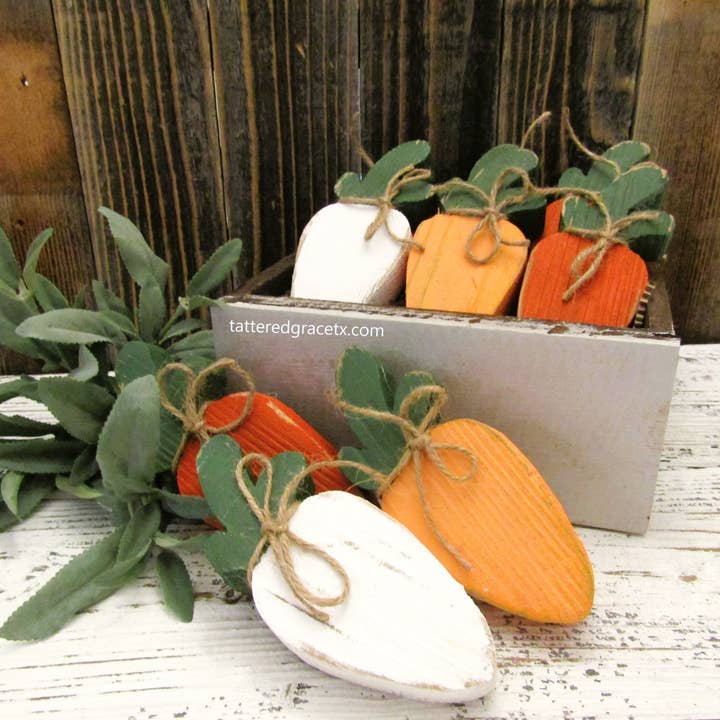 Chunky Wood Carrots Easter Tray Decor for wholesale by Tattered Grace