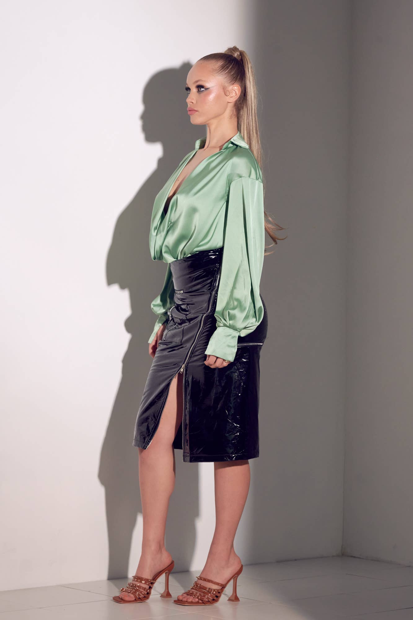 WFFS - Wholesale Bodysuit - Women's - Long Sleeve Satin Bodysuit - Cuffed Sleeves3