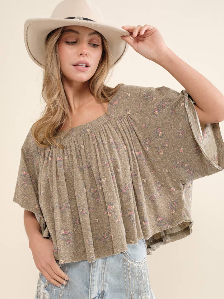 22105T - Plagg Tvättad Shirred Crop Jersey Stickad Topp för wholesale av Blue B