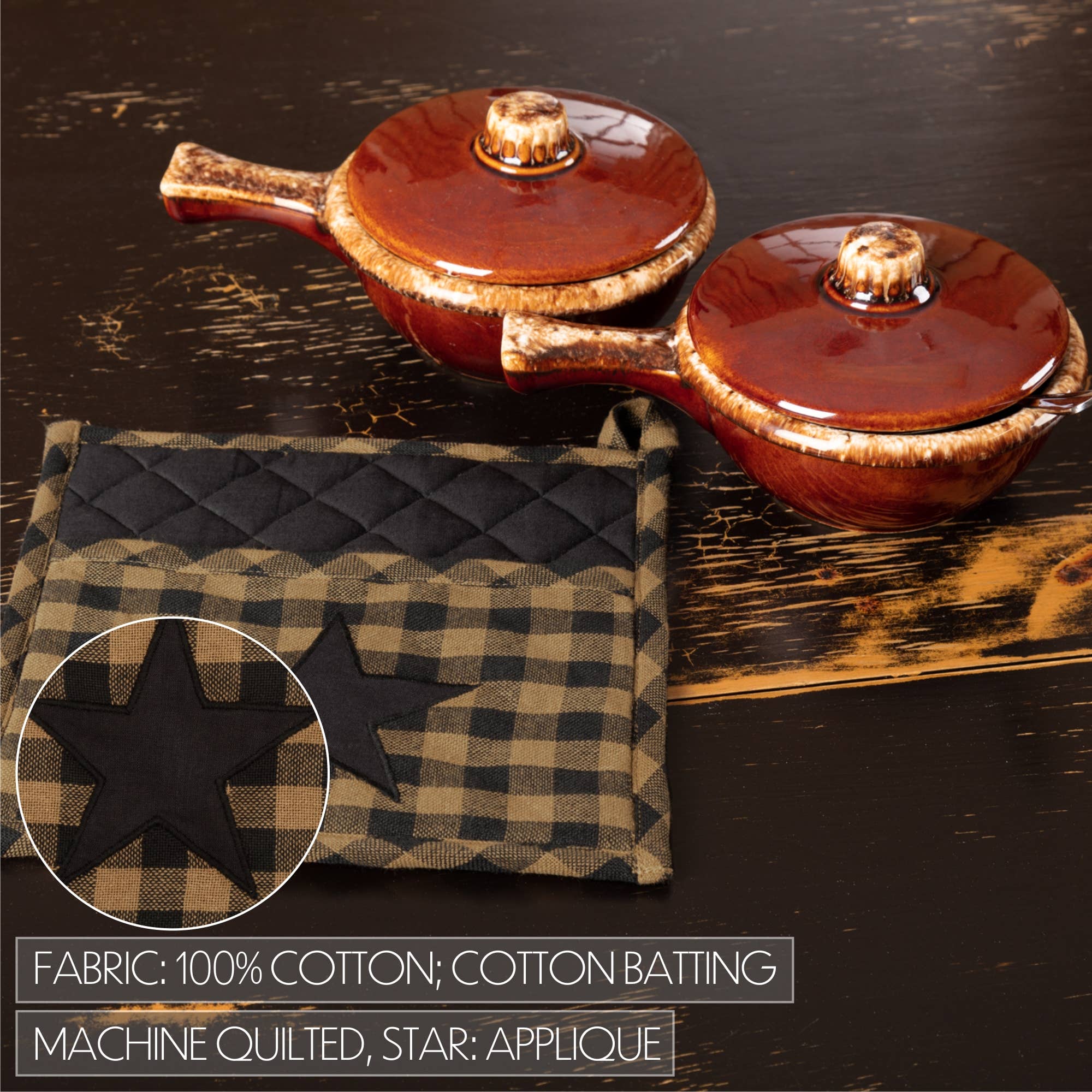 VHC Brands - Vente Gants de cuisine/maniques - Porte-pot étoile noir 8x84