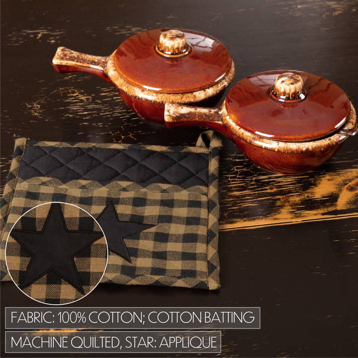 VHC Brands - Wholesale Oven Mitt/Pot Holder - Black Star Pot Holder 8x84
