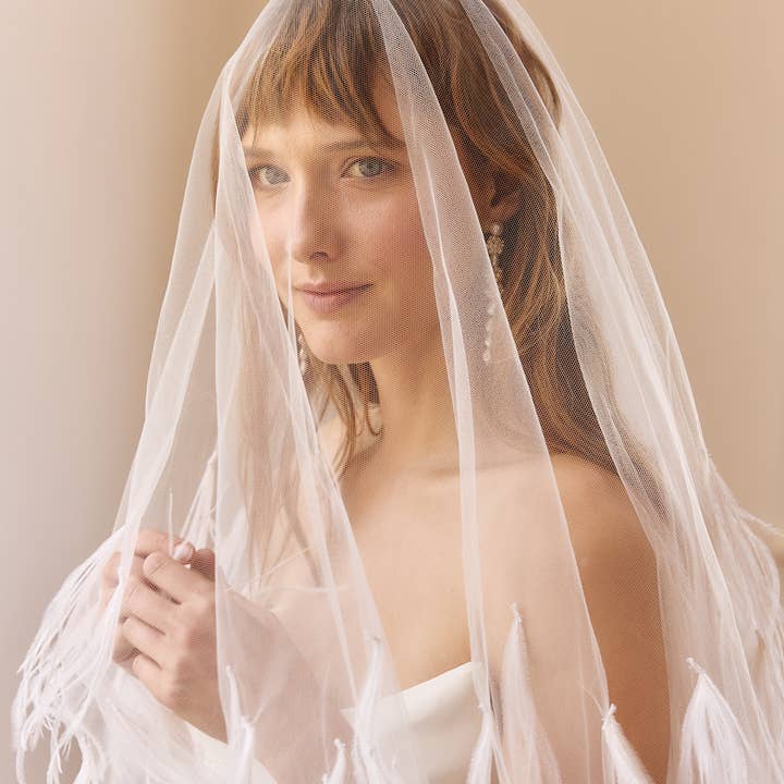 Dove Grey Accessories - Wholesale Veil – Women’s - Samantha Ostrich Feather Trimmed Veil2
