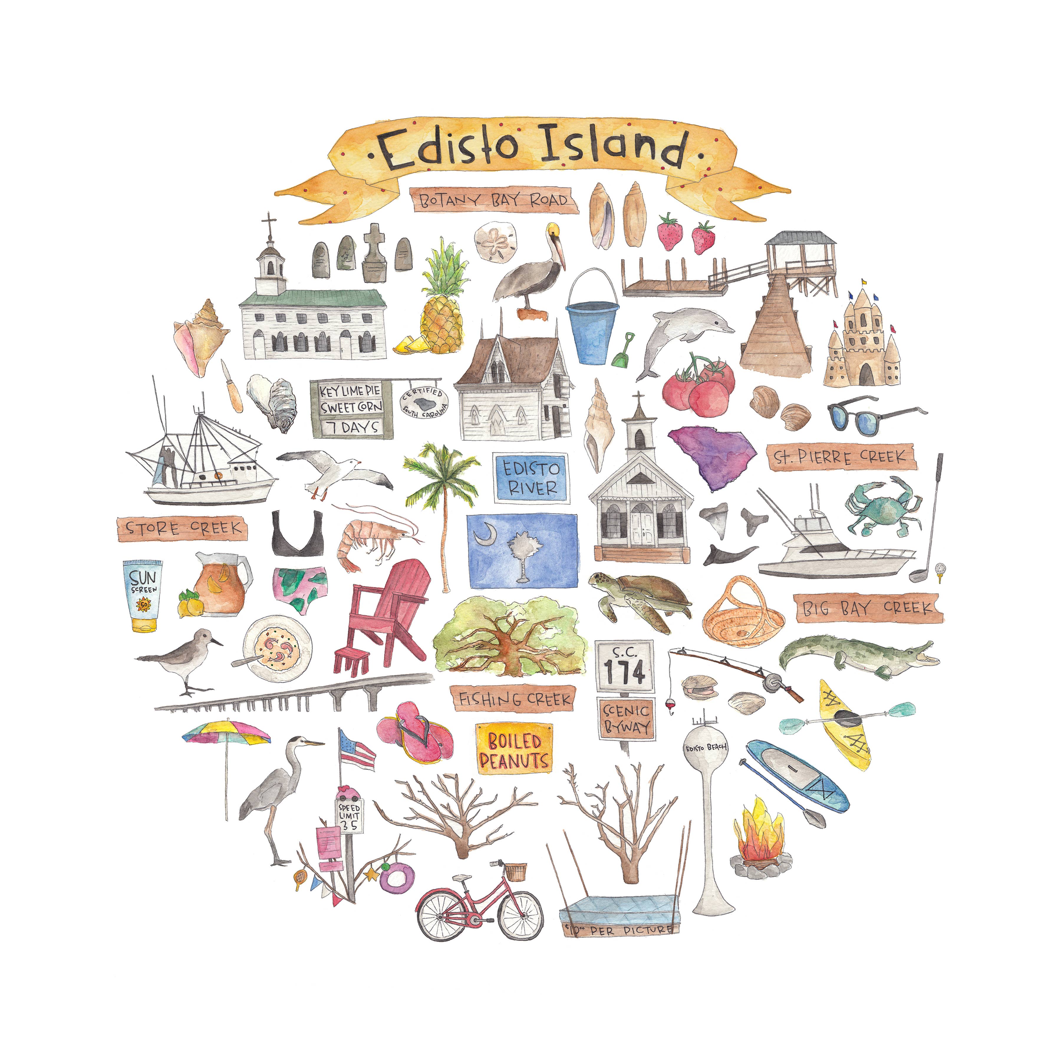 Green Blanky Studio – wholesale Konsttryck – Edisto Island, SC Ikon akvarelltryck1