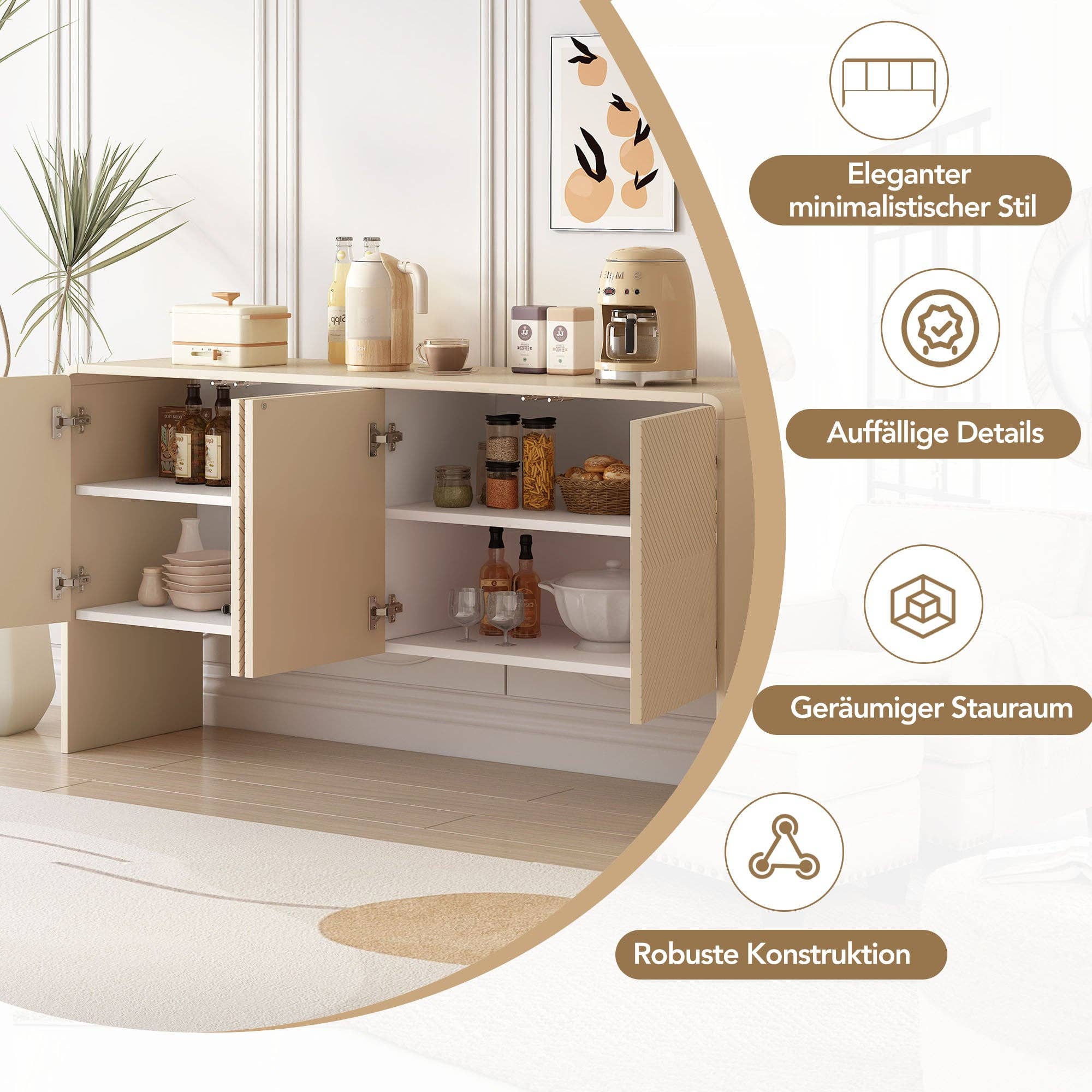 Urban Meuble - Wholesale Cabinet - Wood-effect sideboard with 4 doors, grooved patterns, rounded edges MINERAL6