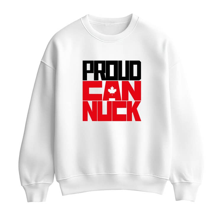 Proud Canuck Unisex White Sweatshirt for wholesale by Motiva Gifts