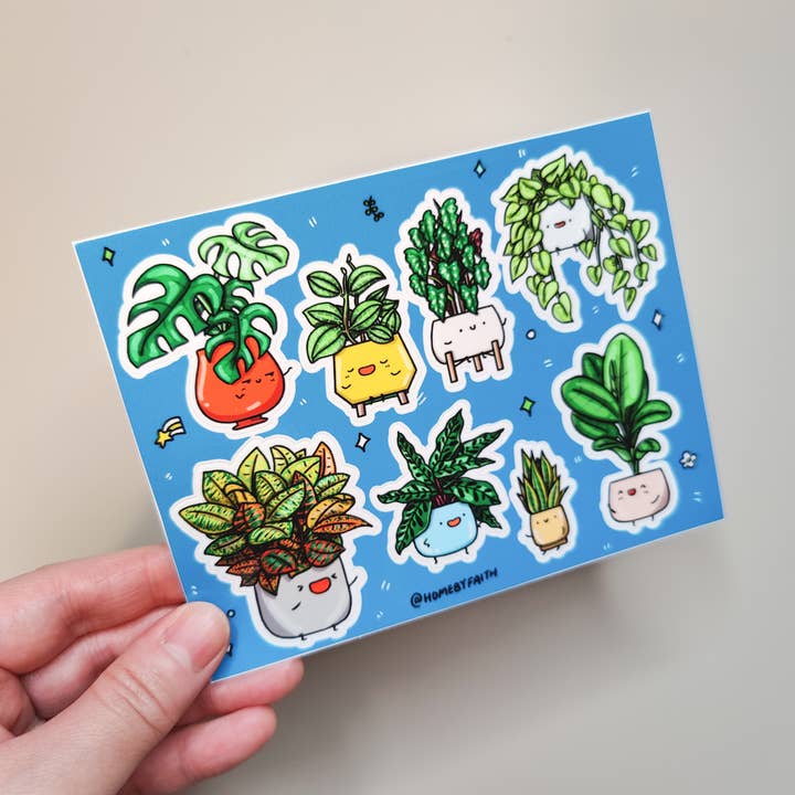 Foglio di adesivi Plant Buddies in vinile blu (blu) per la vendita all'ingrosso da parte di Home by Faith