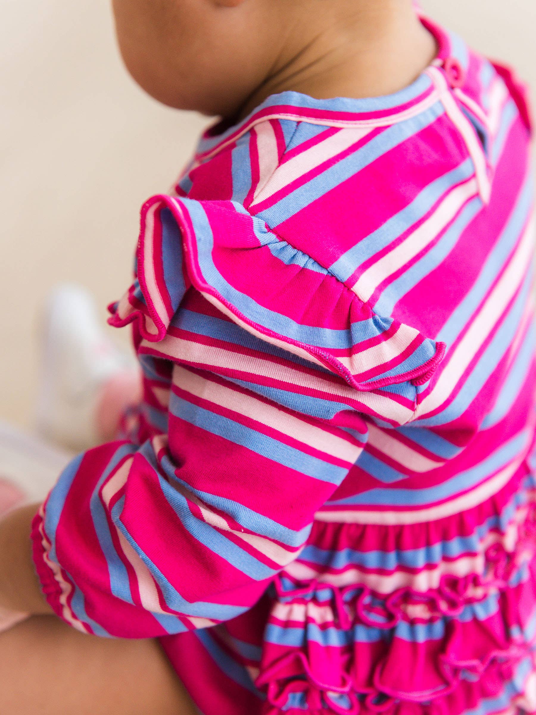 Lyserød Baby Piger Meget Bær & Periwinkle Blå Stribet Strik Langærmet Flutter Boble Romper for engroshandel på Faire7