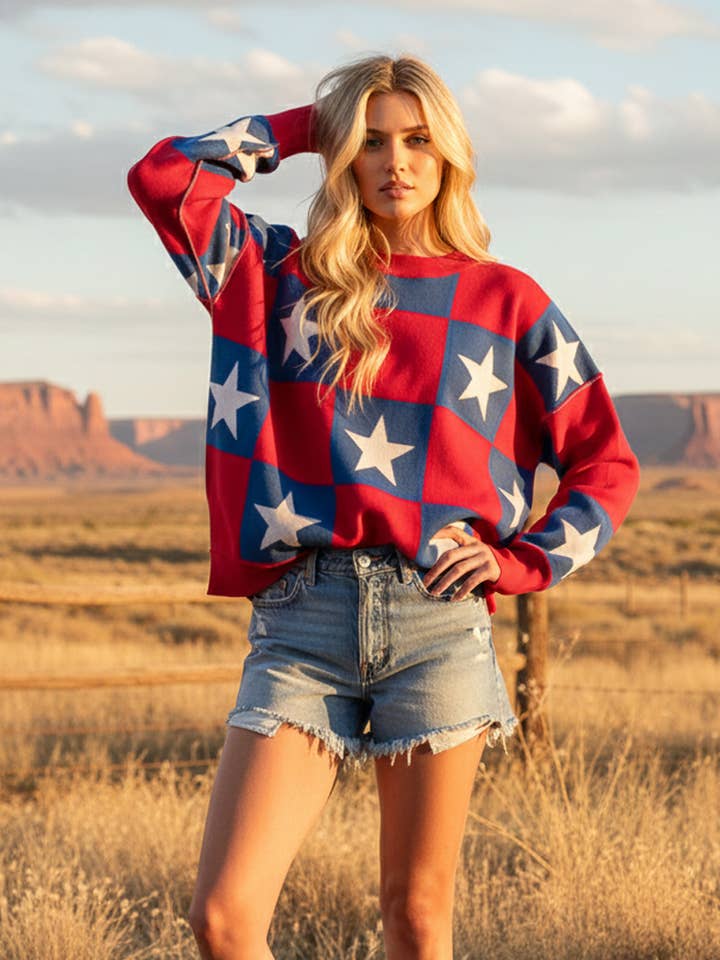 HAUT DE PULL À CARREAUX AMERICANA pour la vente par Sewn and Seen