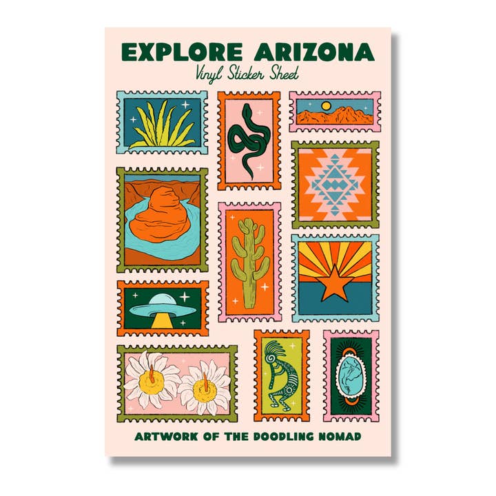 Explore Arizona Sticker Sheet for wholesale by The Doodling Nomad