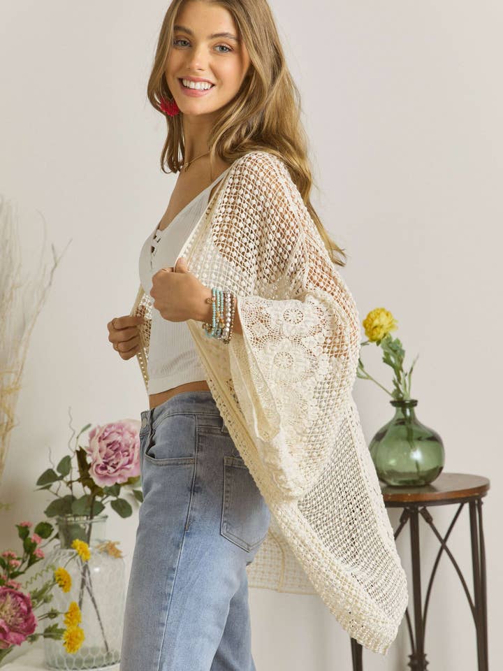 ADORA LA - Wholesale Cardigan - Women's - CET2061A - POPCORN CROCHET CARDIGAN