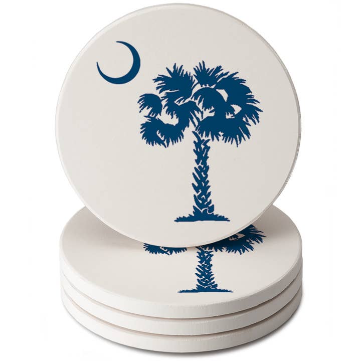 Blue Palmetto Round Absorbent Stone Coaster 4pk for wholesale by CounterArt/Highland Home/Thirstystone/CoasterStone
