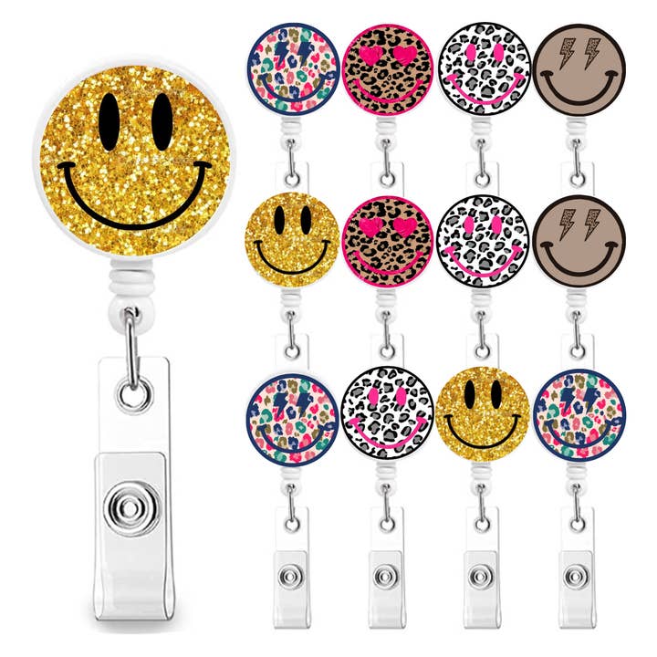 Lot de 12 porte-badges Smiley Face, bobine de badges et porte-cartes d'identité pour la vente par Unknown Designs