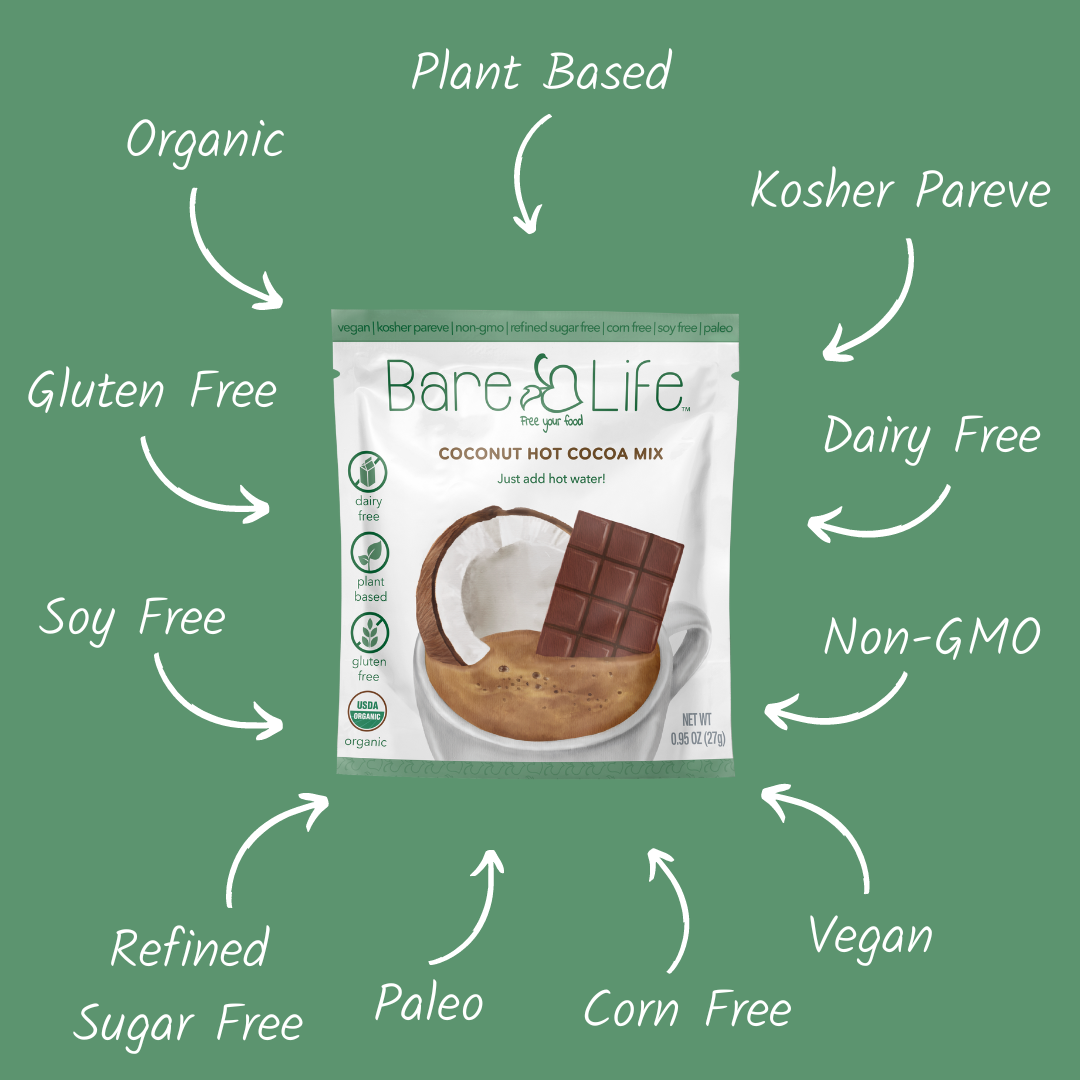 Bare Life - Wholesale Hot Cocoa Mix/Kit - Dairy Free & Vegan Coconut Hot Cocoa Mix - 0.95 Oz (5 Ct.)1