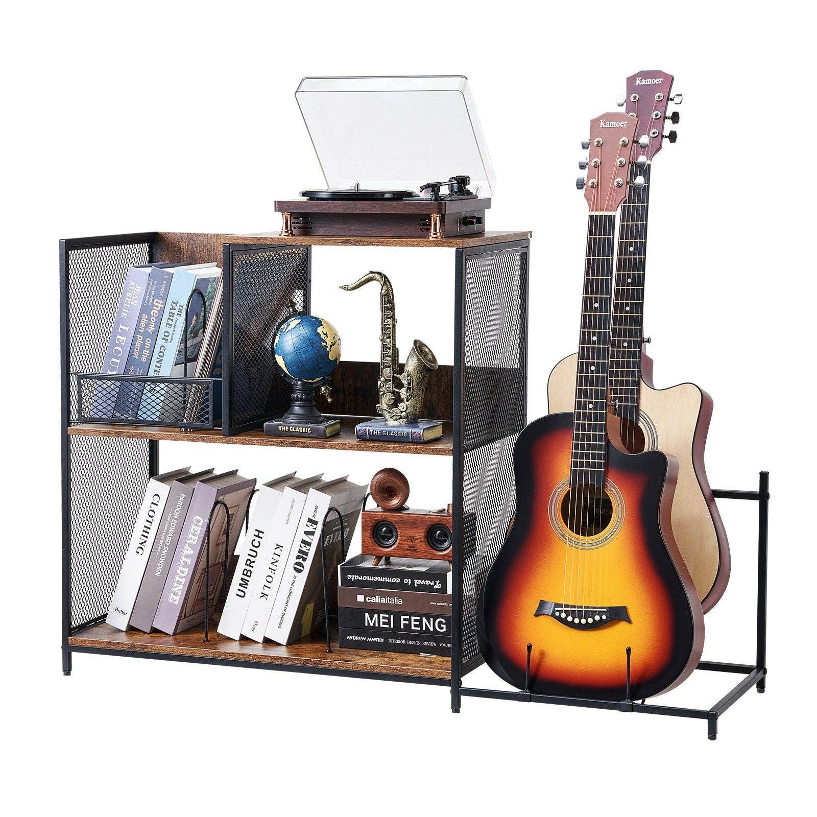 Hard Rock Health Stores - Wholesale Retailer Display Stand/Case - Record Player Stand 3-Tier Metal Turntable Stand with Guitar Store Black9