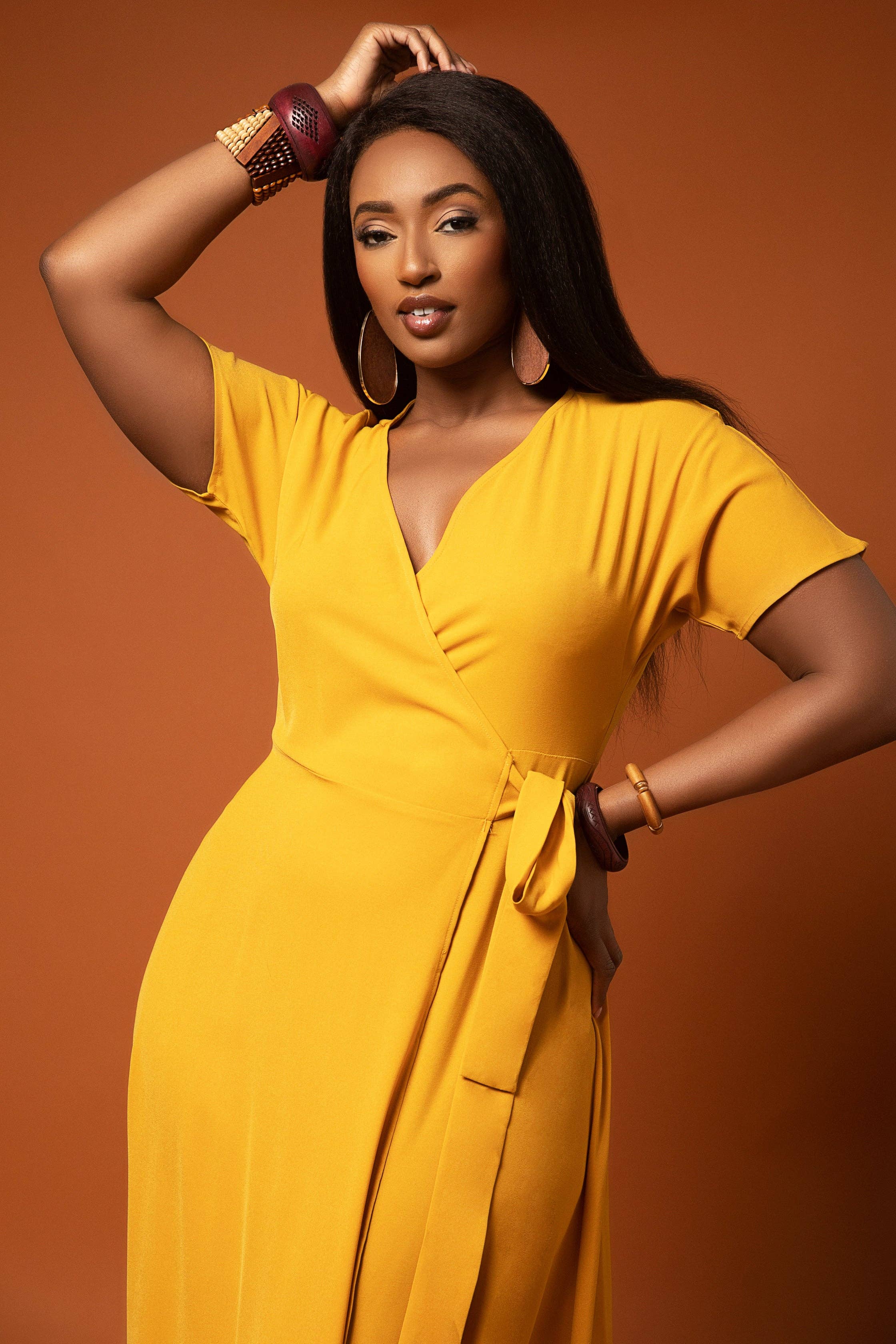 Nina Cheyenne Apparel - Wholesale Dress - Women's - Selena Yellow Kimono Maxi Wrap Dress1