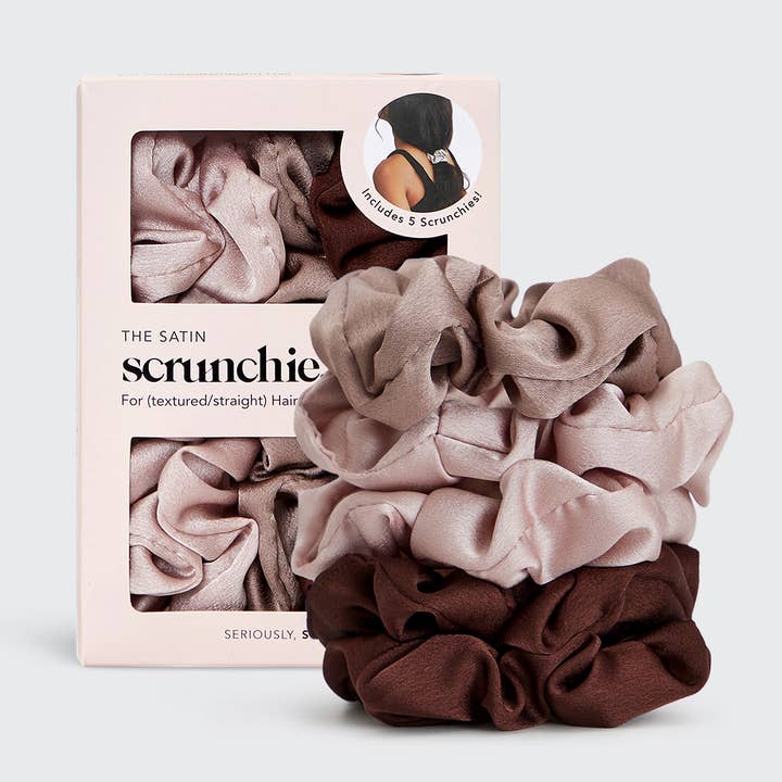 KITSCH - Wholesale Scrunchie - Women's - Satin Sleep Scrunchies 5pc- Cameo0