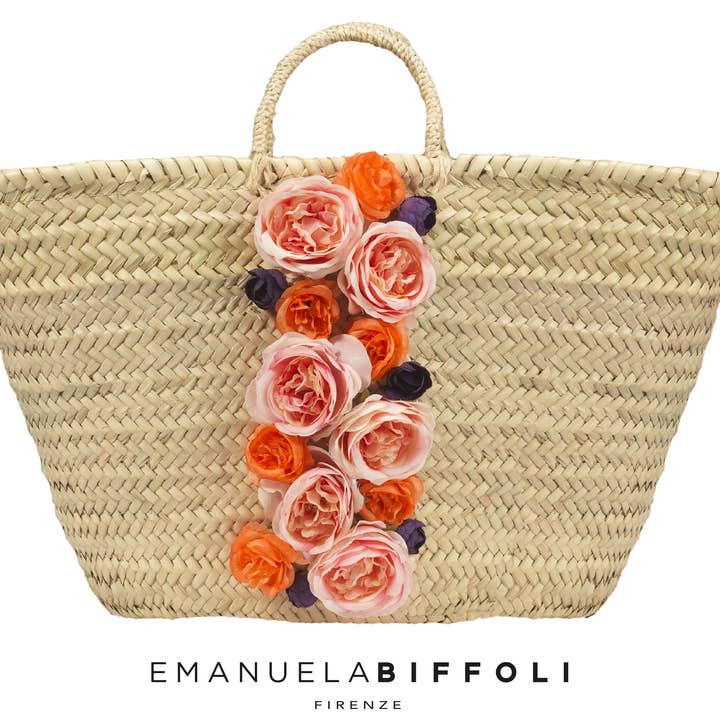„AMALFI“ STROHSACK MIT ORANGENBLÜTEN für den Großhandel von EMANUELA BIFFOLI FIRENZE