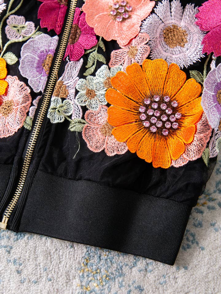 Color as pictures JK191Y Handmade Beaded Floral Embellished Rhinestone Jacket for wholesale on Faire7