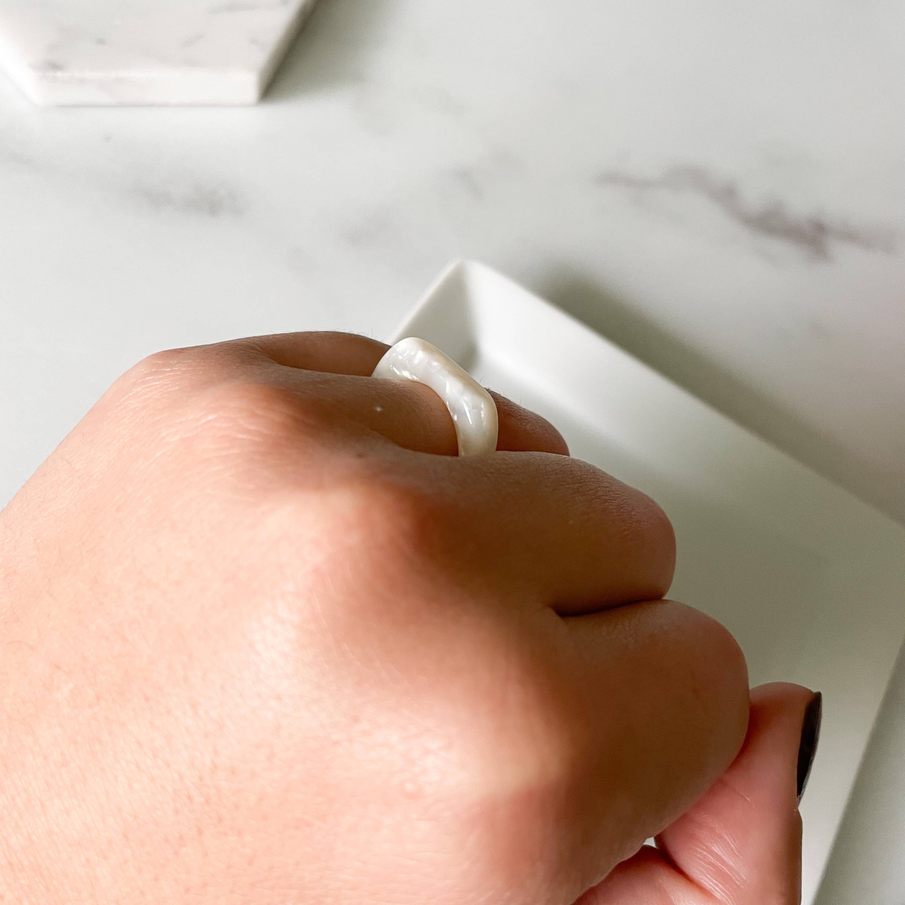 Fenna&Fei - Wholesale Band/Stacked Ring - Square Dome Ring in White Pearl3