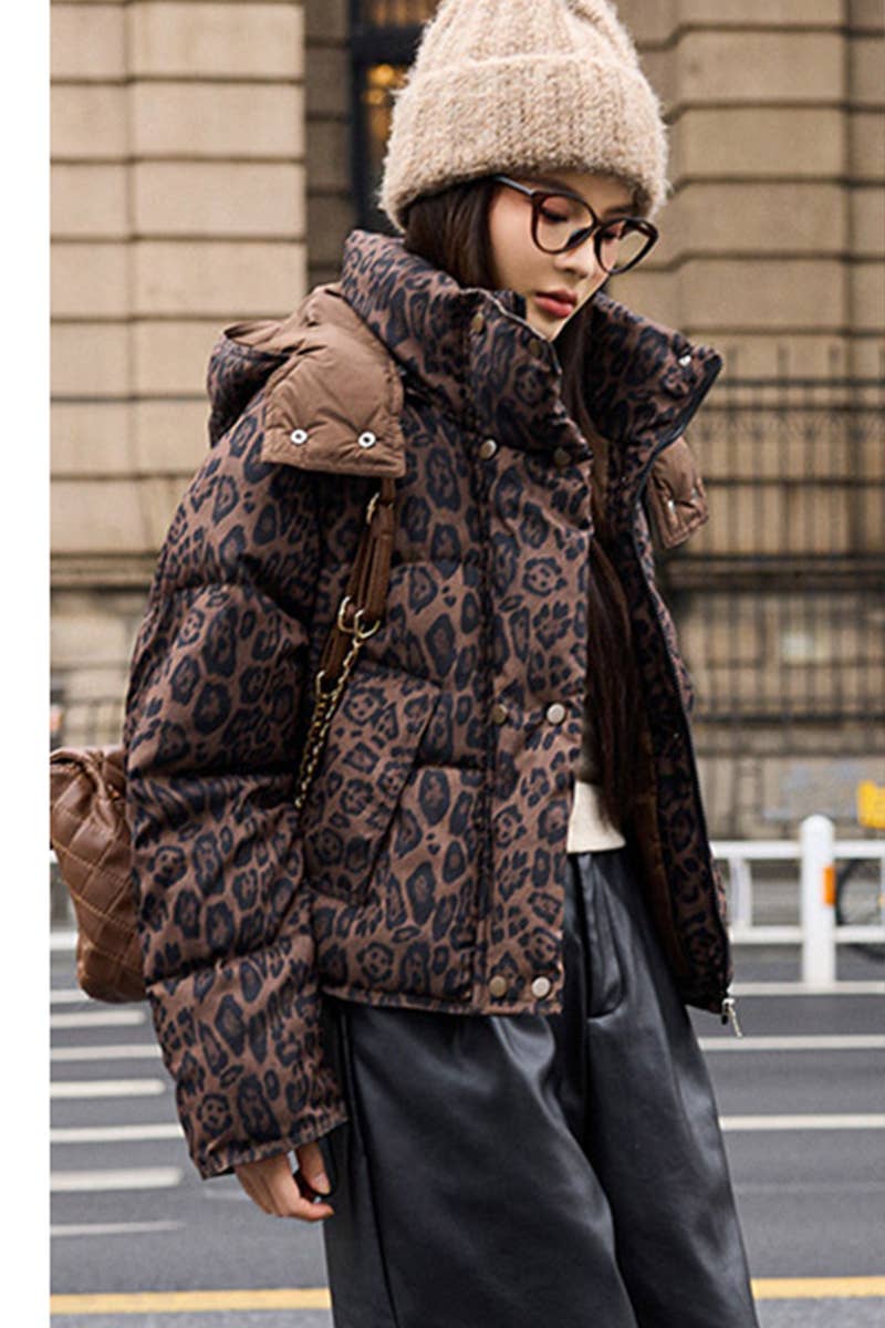 Lily Clothing - Wholesale Jacket - Women's - Hooded contracted leopard cotton-padded jacket11