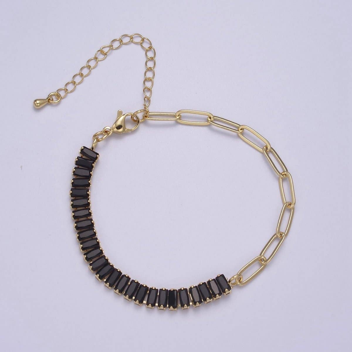 Aim Eternal - Venta al por mayor Pulseras de tenis - Pulsera delicada de media baguette y medio clip de papel, chapada en oro, pulsera de tenis, pulsera de fusión de circonita cúbica | Precios de liquidación de WA-839 a WA-8524