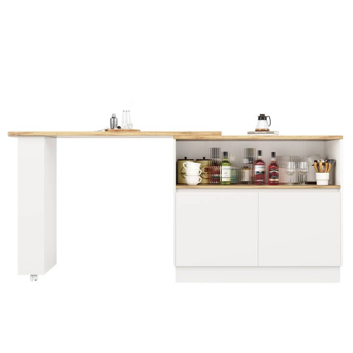 Table de bar à manger pivotante polyvalente blanche à 360° avec portes coulissantes en verre cannelé GHENS WHITE UK for wholesale by Urban Meuble UK