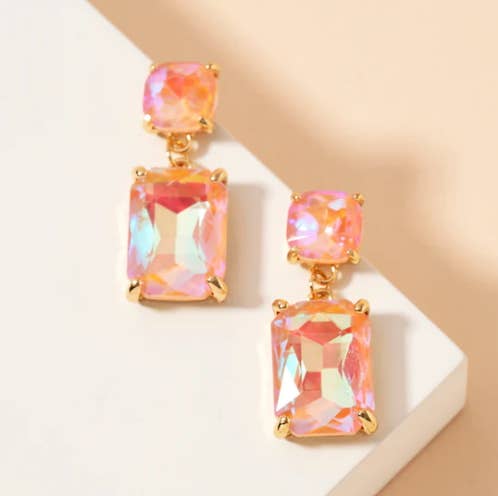 StarryNYC - Wholesale Dangle Earrings - Double Square Linked Crystal Glass Dangle Earrings21