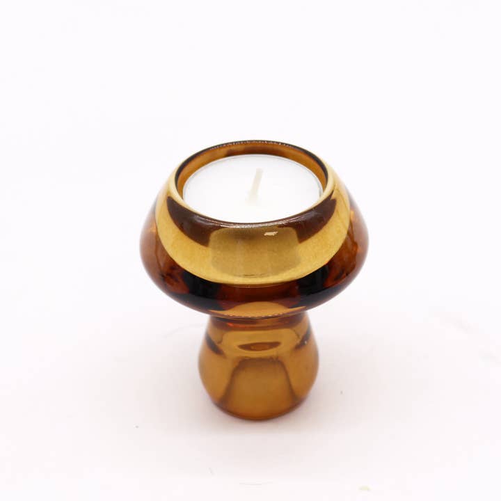 Ancient Wisdom – wholesale Candle holder – Mushroom Flip Candle / Tealight Holder - Antique Amber1