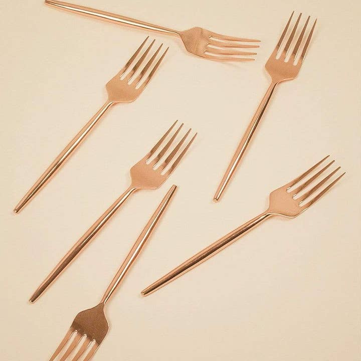 Perfekte køkkendessertgaffler-roseguld-sæt med 6, 6.88 tommer for engroshandel hos Casa Amarosa