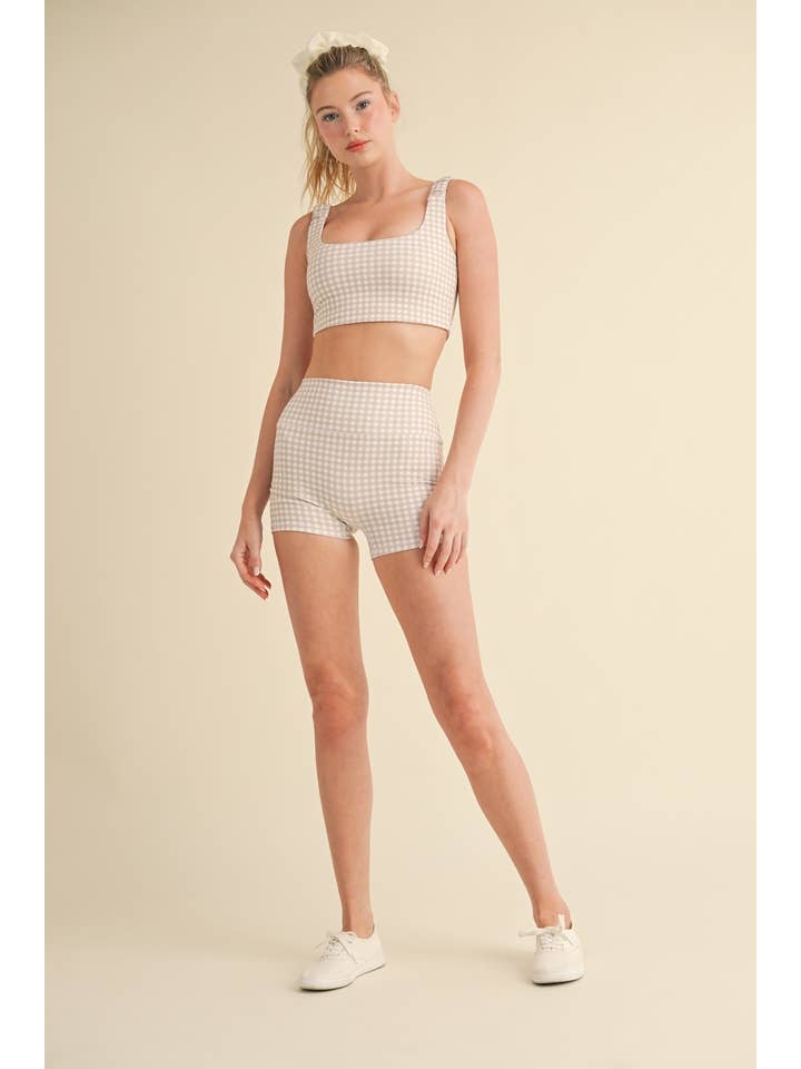 KIMBERLY C - Wholesale Sports Bra - Women's - Gingham Print Ruched Bra Top