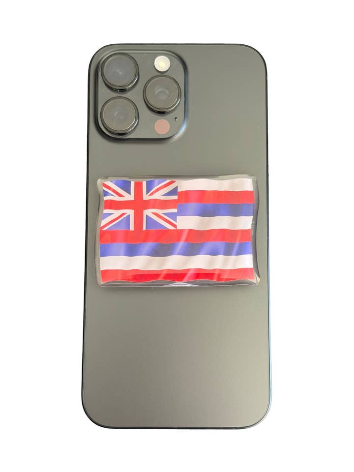 HAWAIIAN FLAG PHONE GRIP ADHESIVE for wholesale by HAWAII KINE PRODUCTS LLC