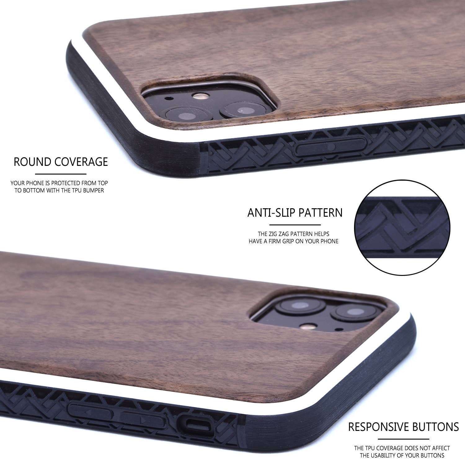 GOWOOD - Wholesale Phone Case - Unisex - iPhone 11 Case with Walnut Engraved Bamboo Backside1