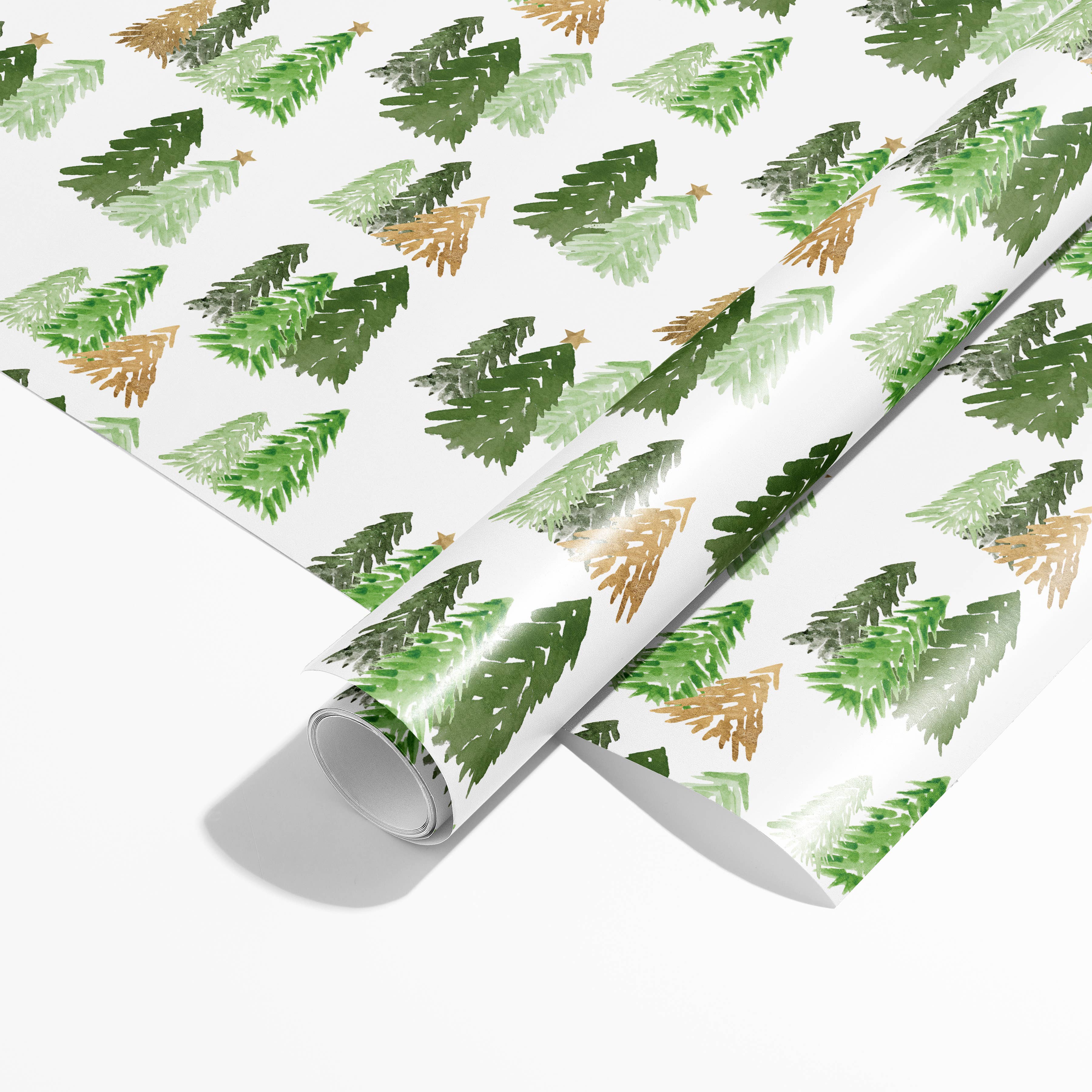 Gert & Co – wholesale Wrapping paper roll – Forest Trees And Gold Stars Gift Wrap | Woodland Christmas6