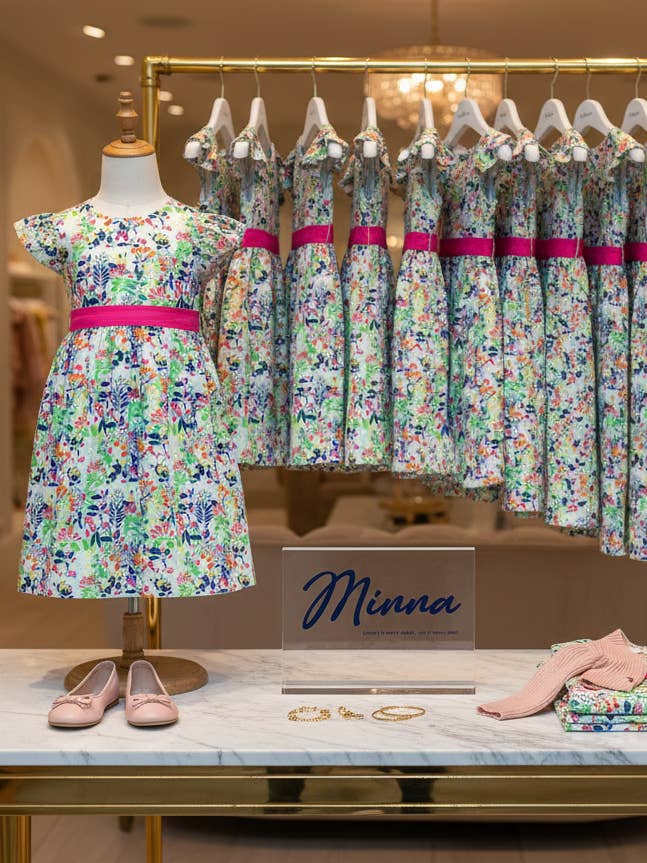 Minna – wholesale Dress – Kids – Ruffle Sleeve Classic Party Dress - Vibrant Florals 0