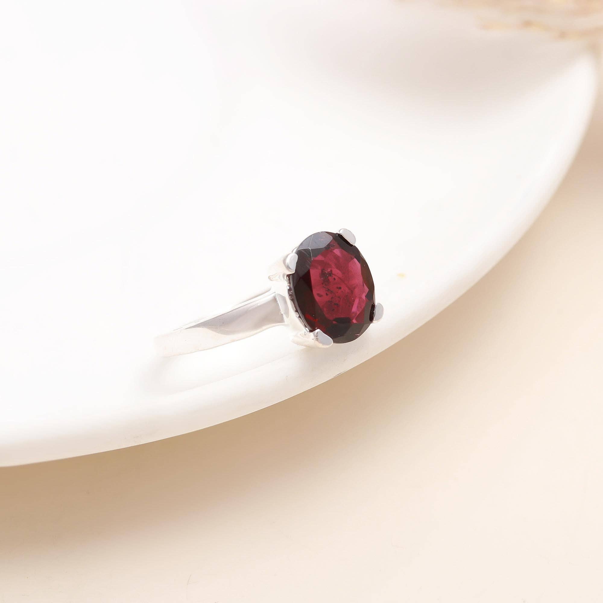 AG 925 JEWELLERY - Wholesale Single Stone/Solitaire Ring - 925 Silver Oval Garnet Solitaire Ring1