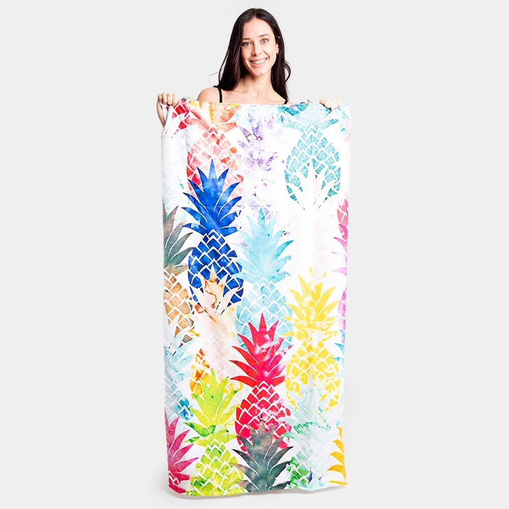 Sensibling Corp. – Engroshandel Strandhåndklæde – Farverige ananas Print Beach Håndklæde og mulepose1