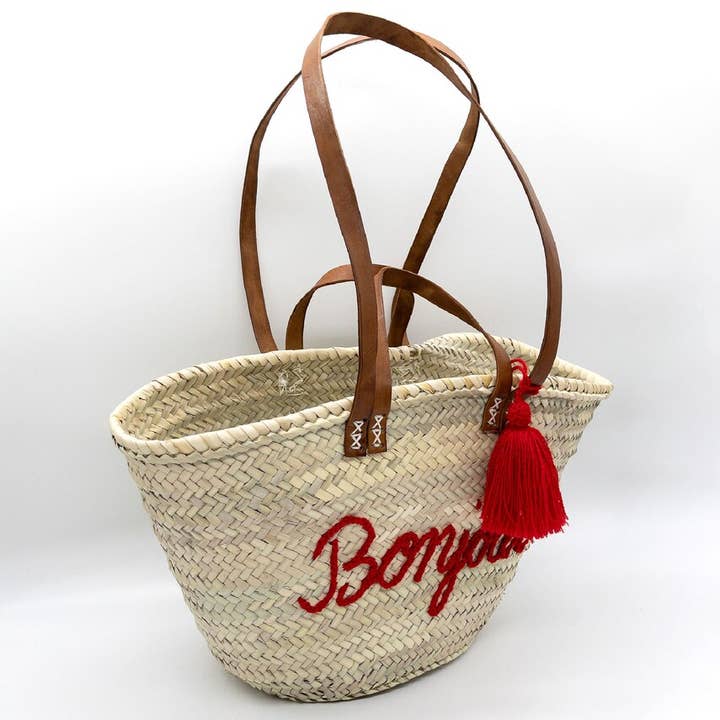 HandmadeBestSeller – Großhandel Strandtaschen – FRANZÖSISCHER KORB mit Ledergriffen, personalisierte Strandtasche