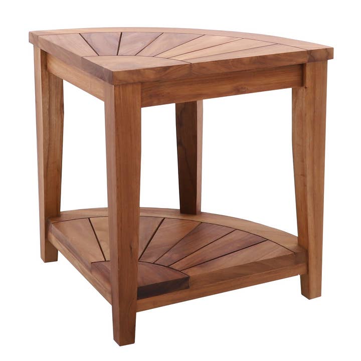 Nordic Teak – Großhandel Hocker – Eckhocker aus geöltem Teak im nordischen Stil mit Regal