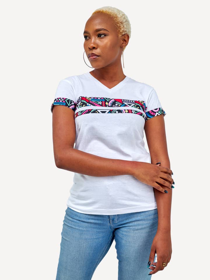 Kali Premium V-neck Ts : White with Pink Tribal for wholesale by Kitu Kali