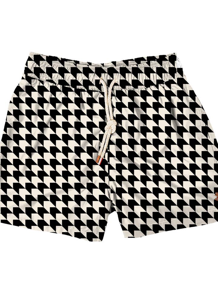 Modern Houndstooth Black Swim Short for wholesale by Retromarine