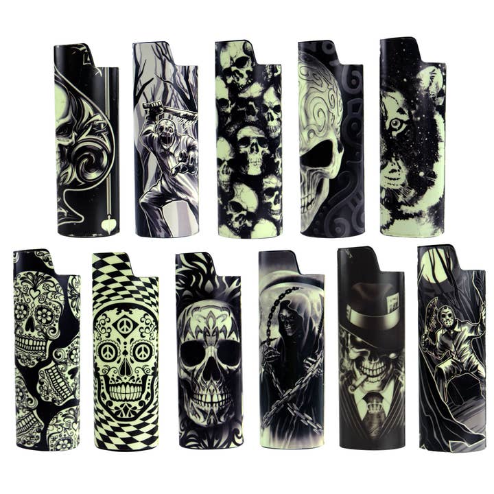Novelty Closeout - Wholesale Humidor/Cigar Accessory - Smokezilla Glow In Dark Metal Lighter Case Assortment- 12/Pk
