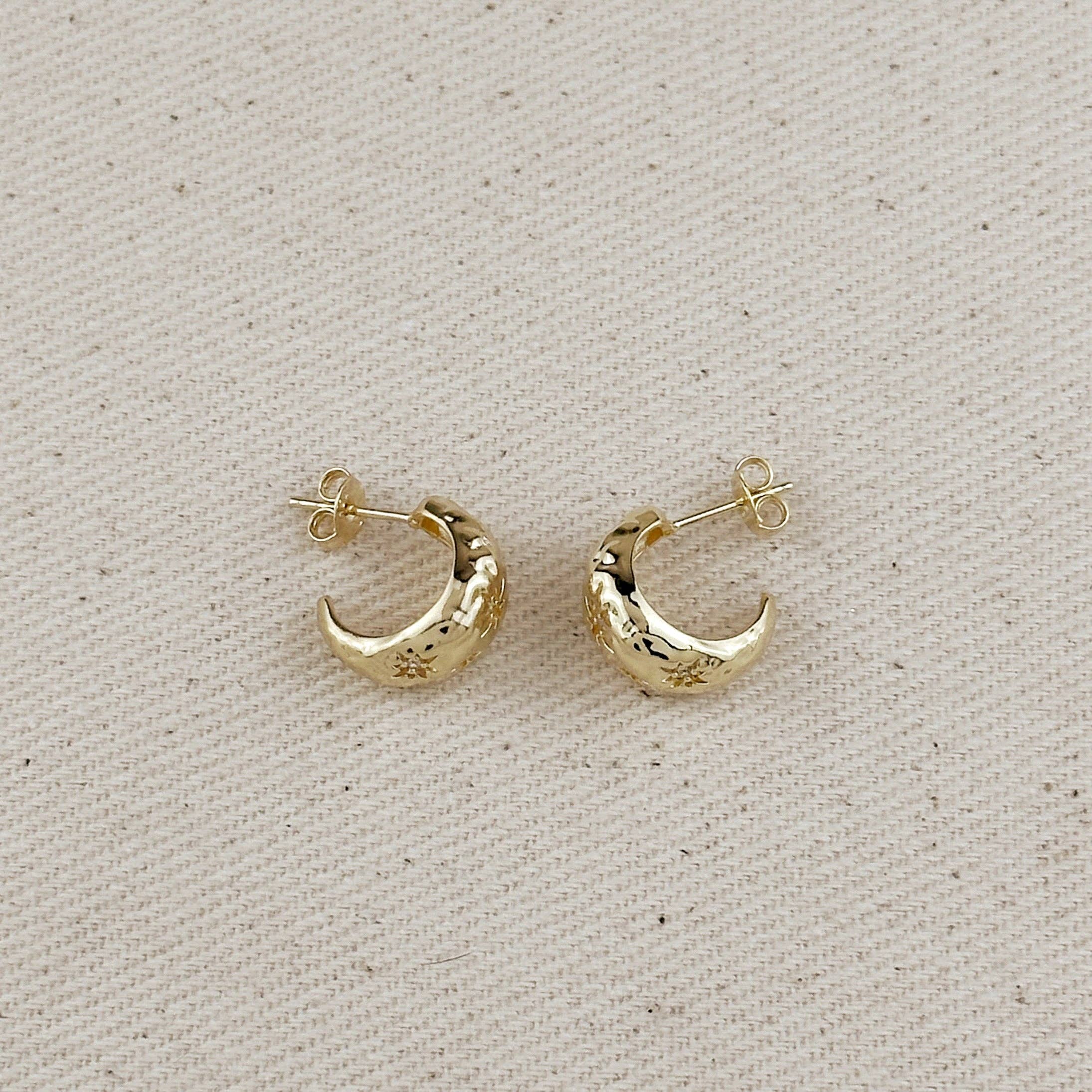 GoldFi - Wholesale Hoop Earrings - Hammered Crescent Moon Earrings6