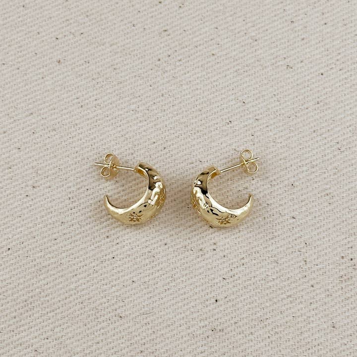 GoldFi - Wholesale Hoop earrings - Hammered Crescent Moon Earrings6