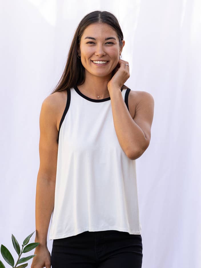 Michael Racer Tank (Elfenben/Svart) för wholesale av Ten Tomorrow