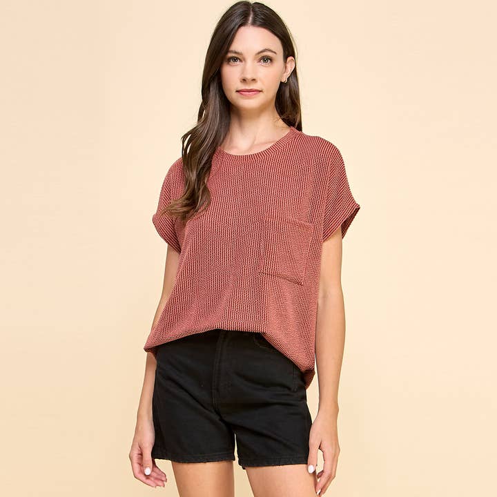 Les Amis - Wholesale Knit Top - Women's - Solid Ribbed Top with Pockets