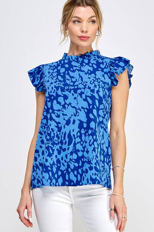 Vanilla Monkey - Wholesale Blouse - Women's - Ruffled Mock Neck Printed Blouse1